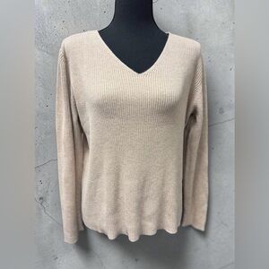 Cherokee Brand Cotton Ribbed V-Neck Beige Sweater Size XL